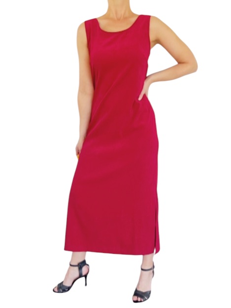 Vintage Melissa Harper Red Suede Sleeveless Stretch Midi Dress Size 12
